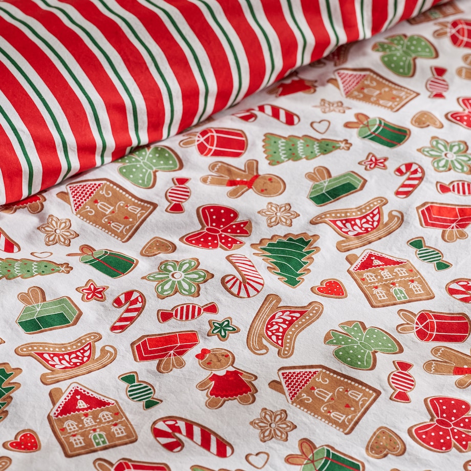 Pościel bawełniana z lamówką Ginno 160x200 cm z motywem piernika