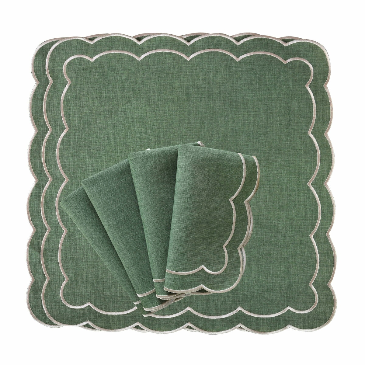 Haftowane serwetki o kwiatowym kształcie Green Petali – komplet 6 szt.