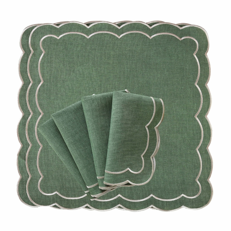 Haftowane serwetki o kwiatowym kształcie Green Petali – komplet 6 szt.