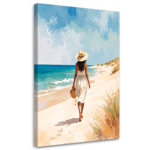 Obraz do salonu sypialni, Kobieta spaerująca po plaży 80x120