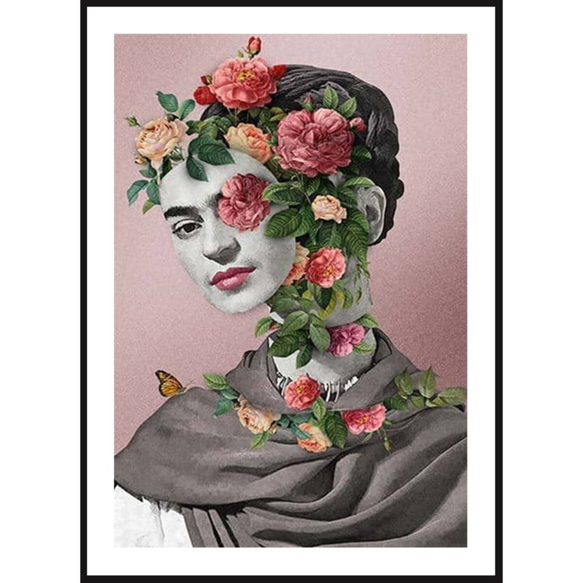 Poster Story, Plakat, Obraz - Frida Kahlo Otulona Różami