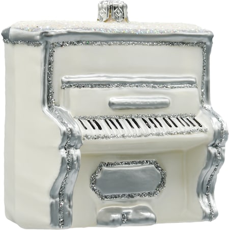 Bombka choinkowa: Pianino w bieli ze srebrnymi zdobieniami