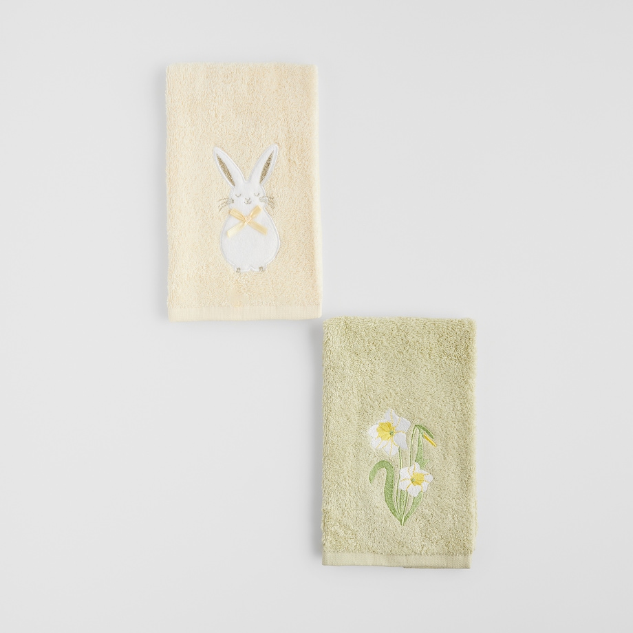 Komplet ręczników dekoracyjnych do twarzy lub rąk 2szt Daffelis 30x50 cm z motywem kwiatowym i królika
