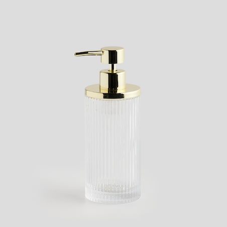 Dozownik łazienkowy z ryflowanego szkła zdobiony metalem marcella