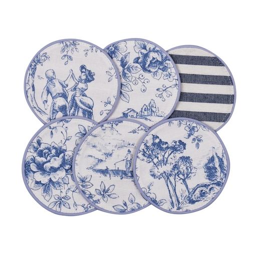 Mini dwustronne podkładki w stylu francuskim Toile de Jouy – komplet 6 szt.