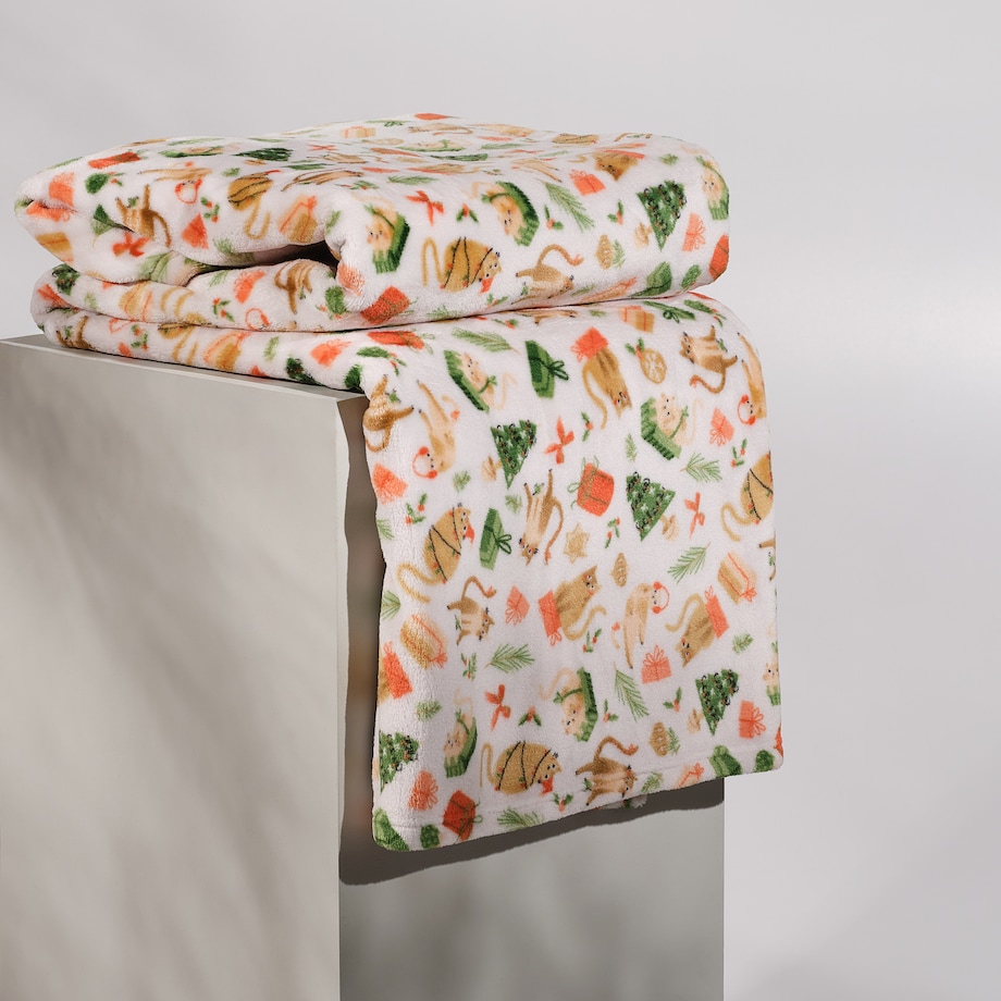 Drukowany koc Miaoumas 150x200 cm z motywem choinki