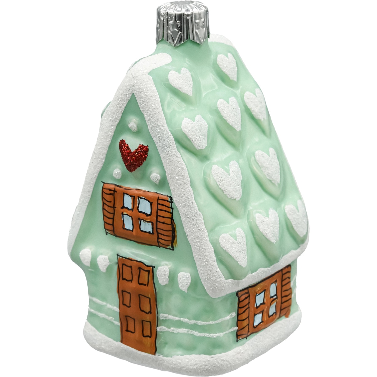 Bombka choinkowa: Domek z serduszkami: miętowy
