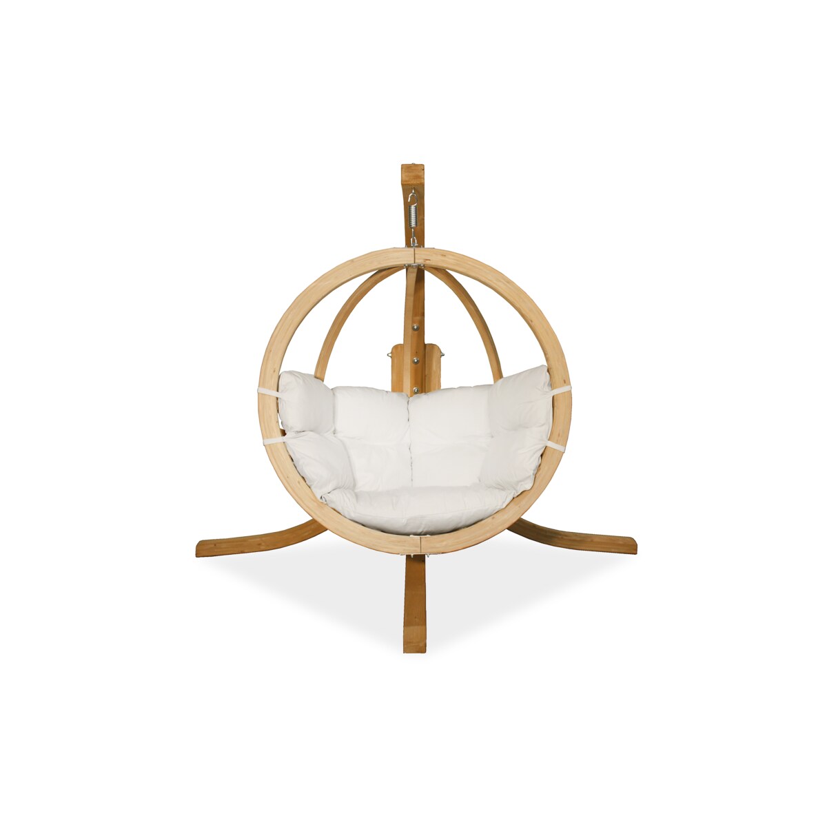 KONSIMO HIGLO Kremowy drewniany fotel wiszący boho w ogrodzie