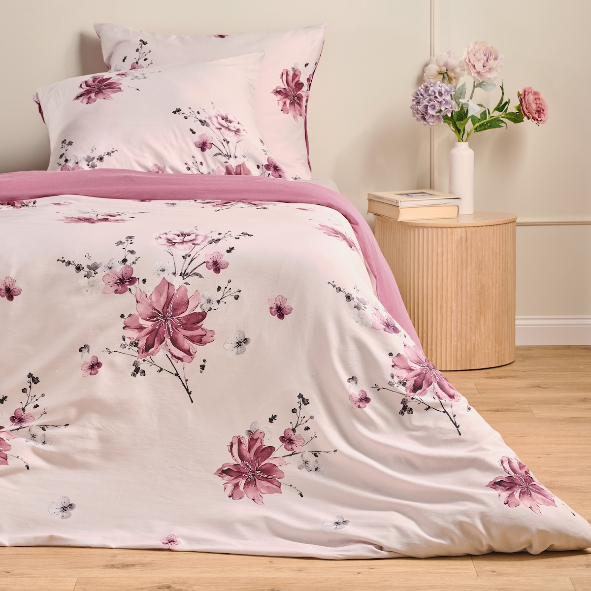 Pościel z bawełny satynowej Mave 160x200 cm z wzorem kwiatowym