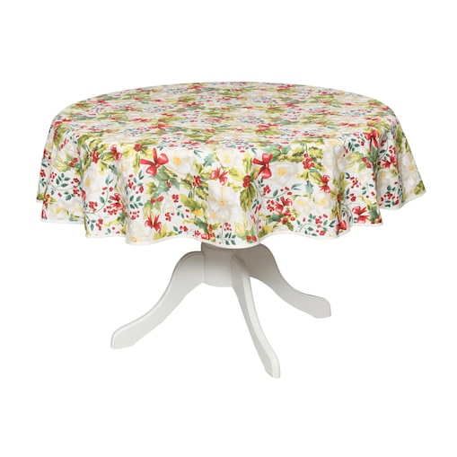 Okrągły obrus świąteczny z motywem ostrokrzewu i kokard Very Holly Christmas – ⌀ 160 cm