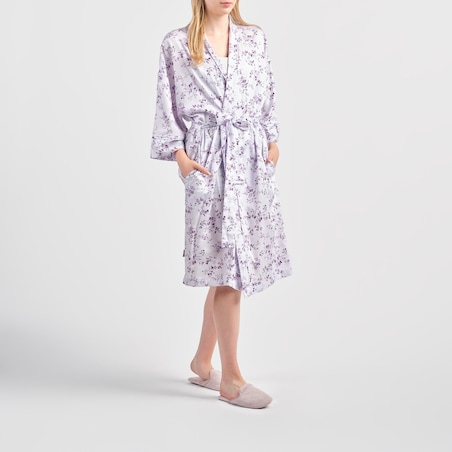 Szlafrok z bawełny satynowej Fiorre z motywem kwiatowym