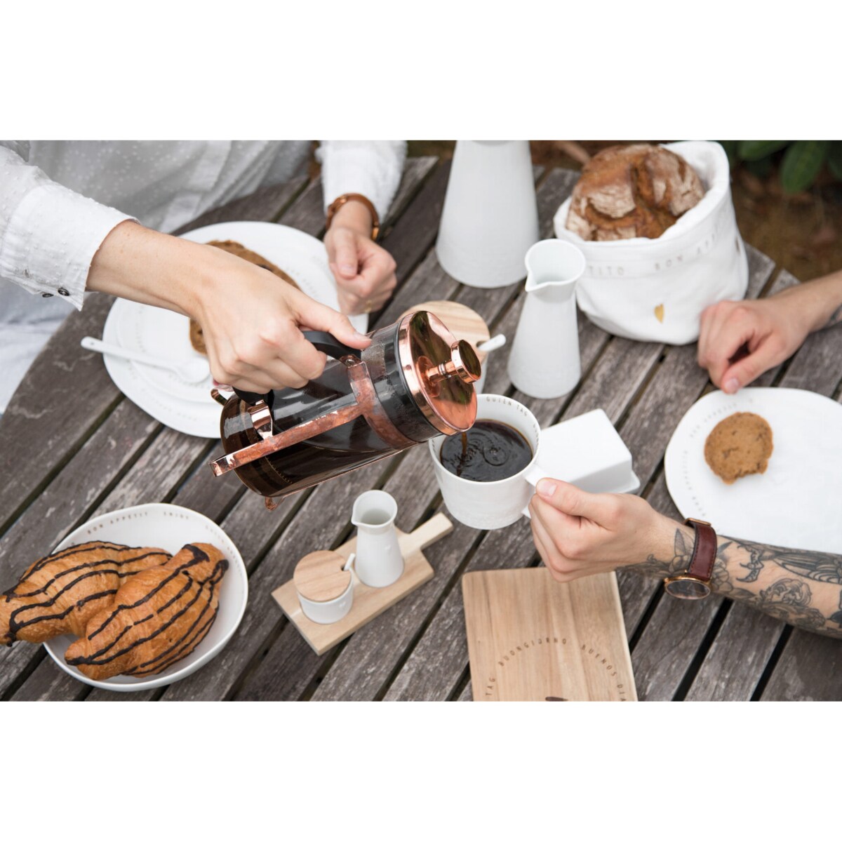 Zestaw cukier i śmietanka z deską, porcelana