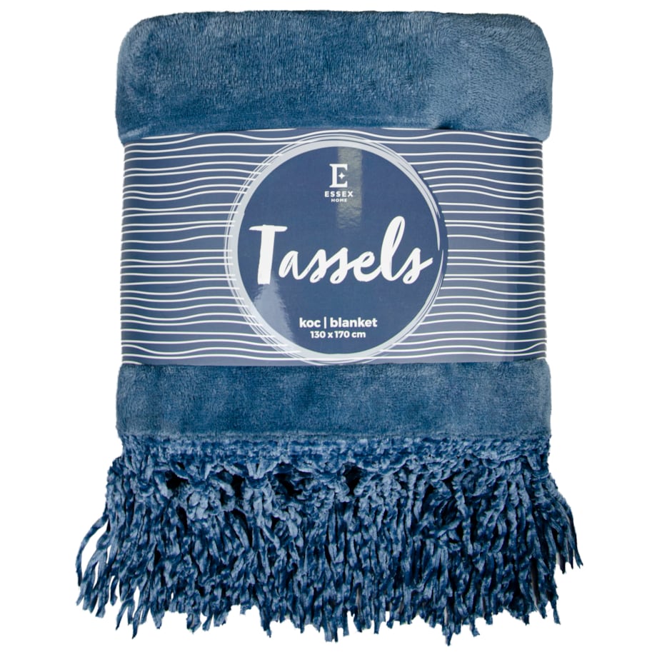 Jednokolorowy koc Tassels 130x170 cm