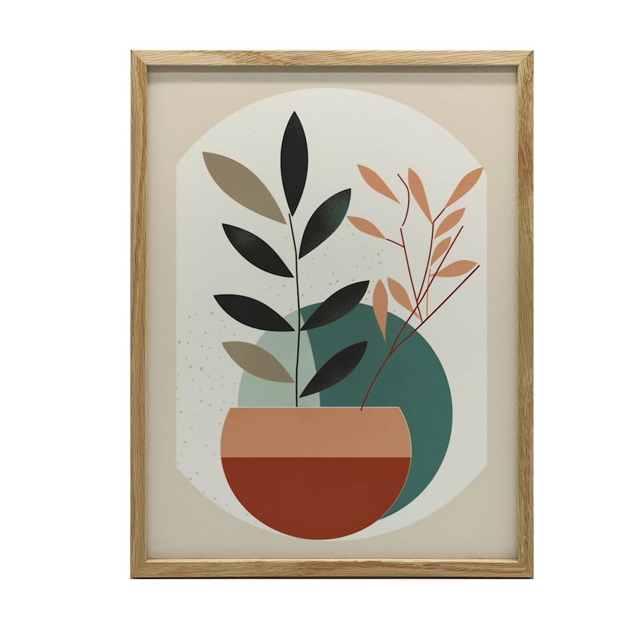 Boho Roślinność, 50x70 cm, rama drewniana jasny dąb, papier matowy 230 gsm