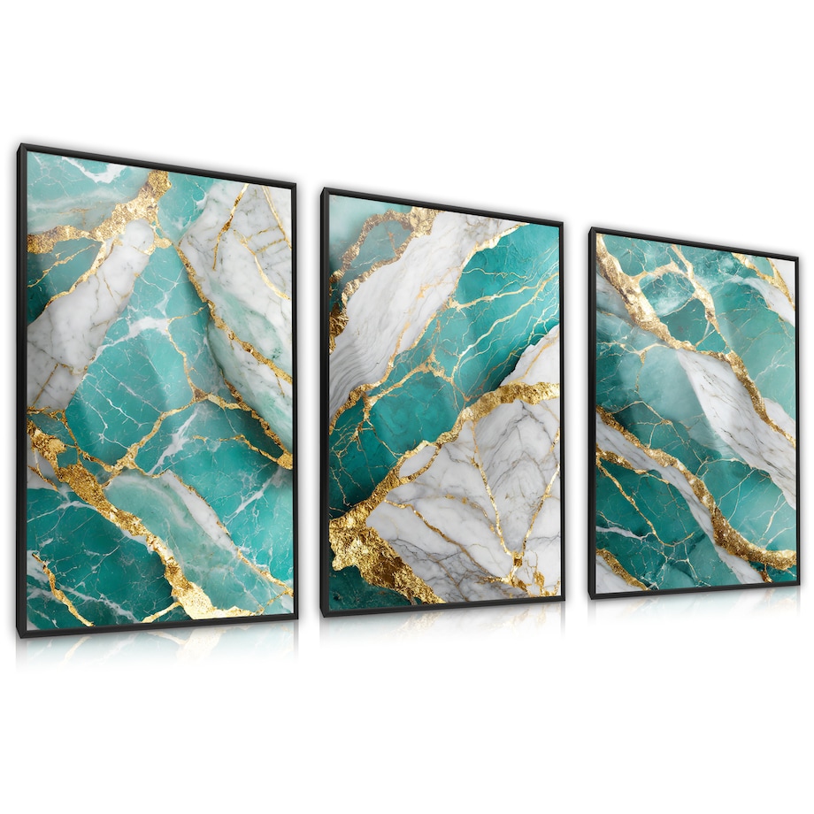 ZESTAW 3X PLAKAT W RAMIE DO SYPIALNI TURKUSOWY MARMUR STYL GLAMOUR 60x80cm