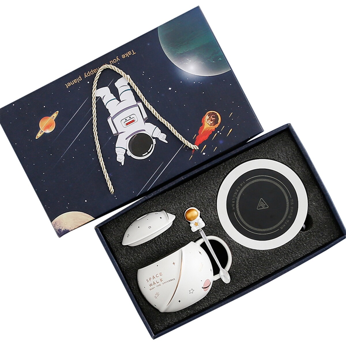 ZESTAW FILIŻANKA Z PODGRZEWACZEM Kabel USB PREZENT ŚWIĄTECZNY Astronauta