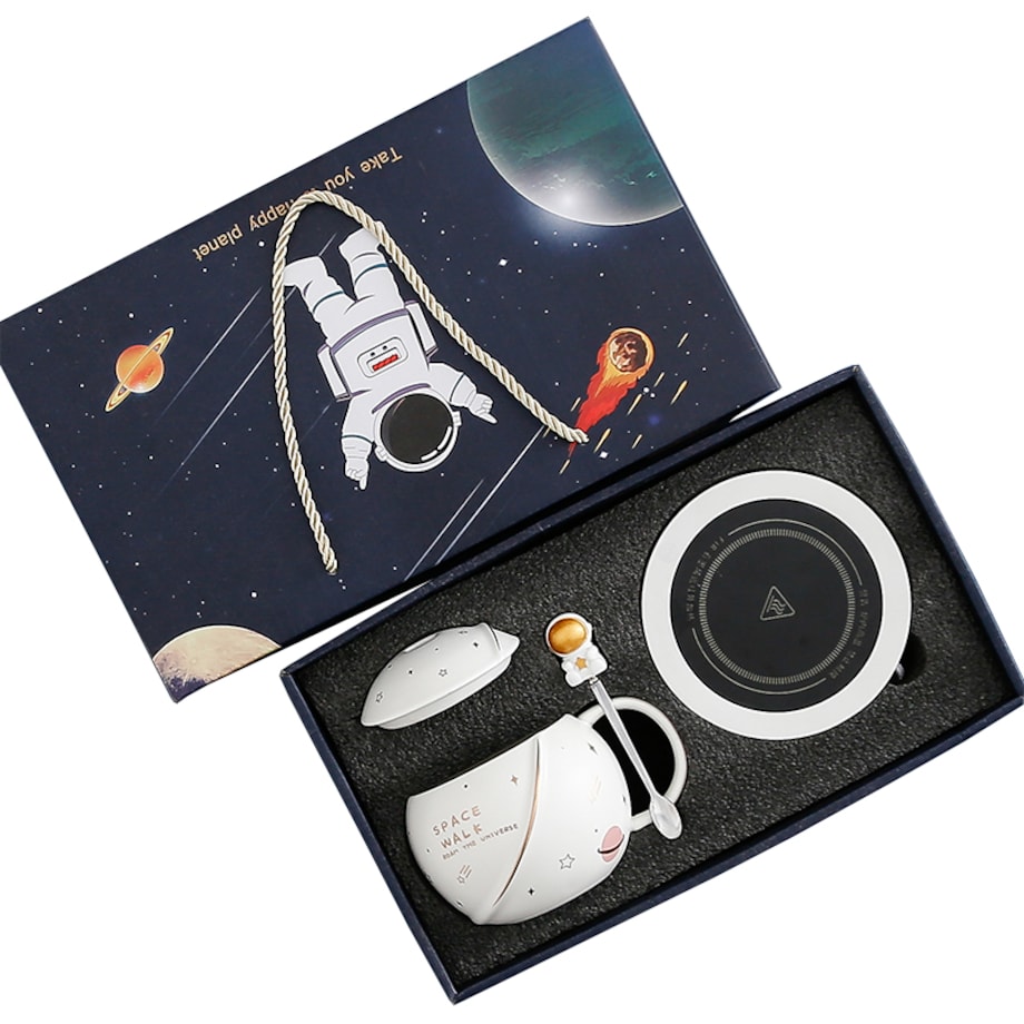ZESTAW FILIŻANKA Z PODGRZEWACZEM Kabel USB PREZENT ŚWIĄTECZNY Astronauta