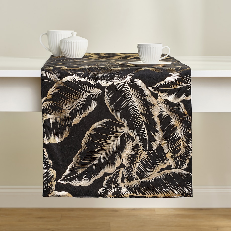 Bieżnik Welwetowy Foglare 40x180 cm z motywem liściastym