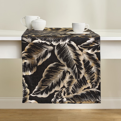 Bieżnik Welwetowy Foglare 40x180 cm z motywem liściastym
