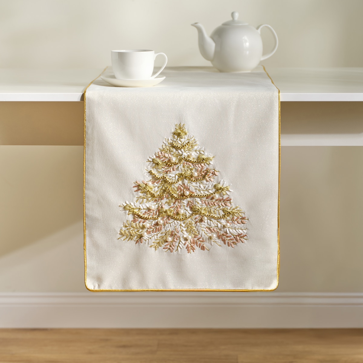 Bieżnik Haftowany Arvore 40x180 cm z motywem choinki