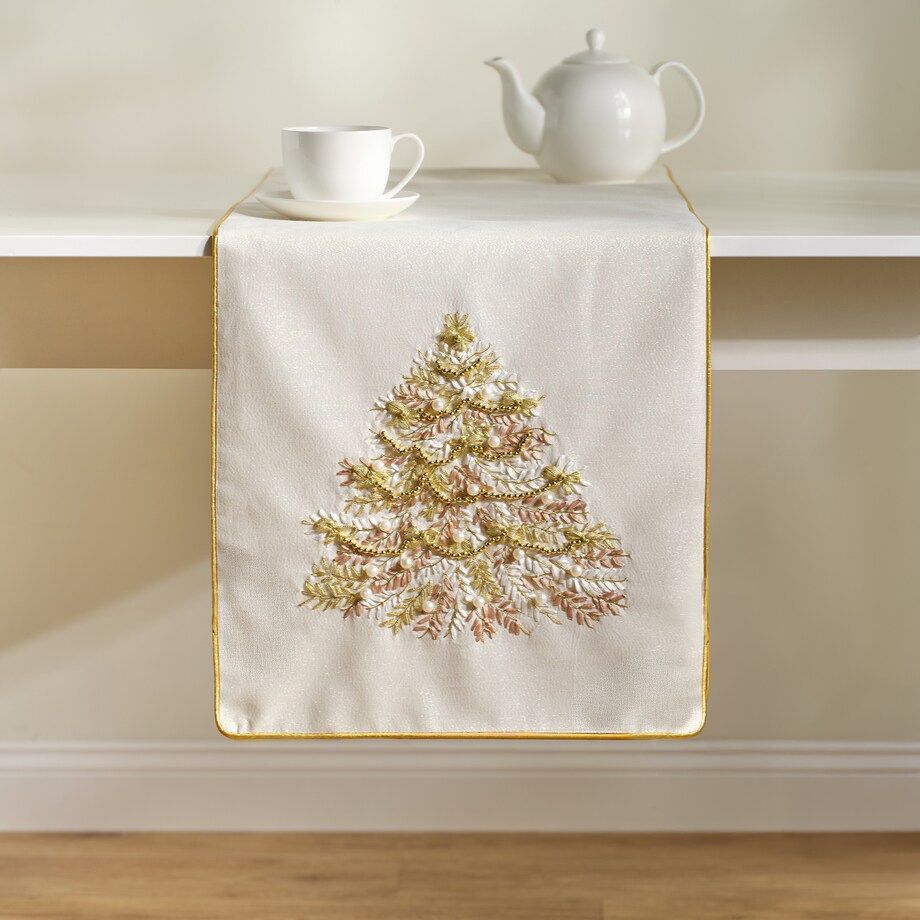 Bieżnik Haftowany Arvore 40x180 cm z motywem choinki
