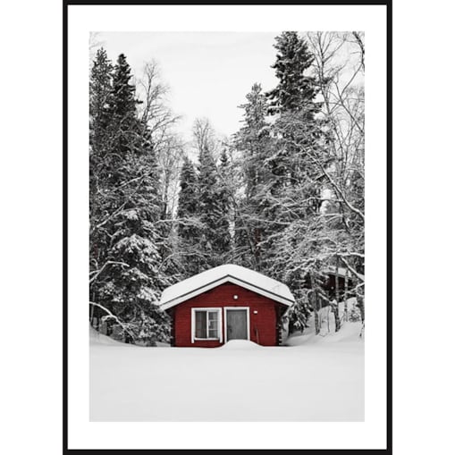 Poster Story, Plakat, Obraz - Czerwona Chatka w Lesie, wymiary 21 x 30 cm