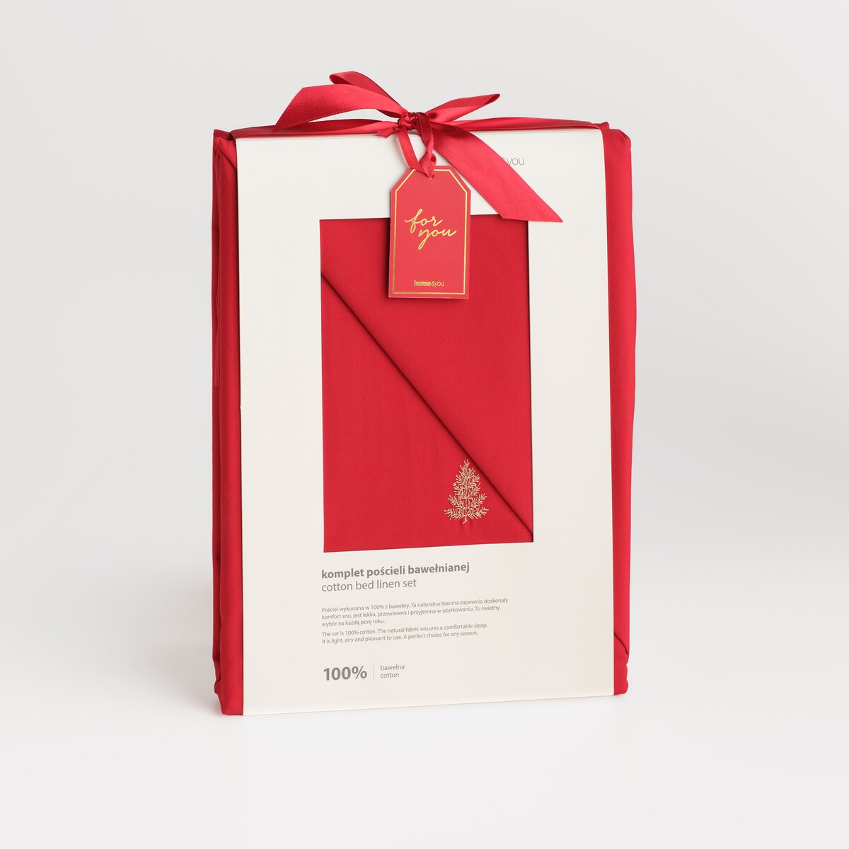 Pościel bawełniana z haftem Genna 160x200 cm z motywem choinki