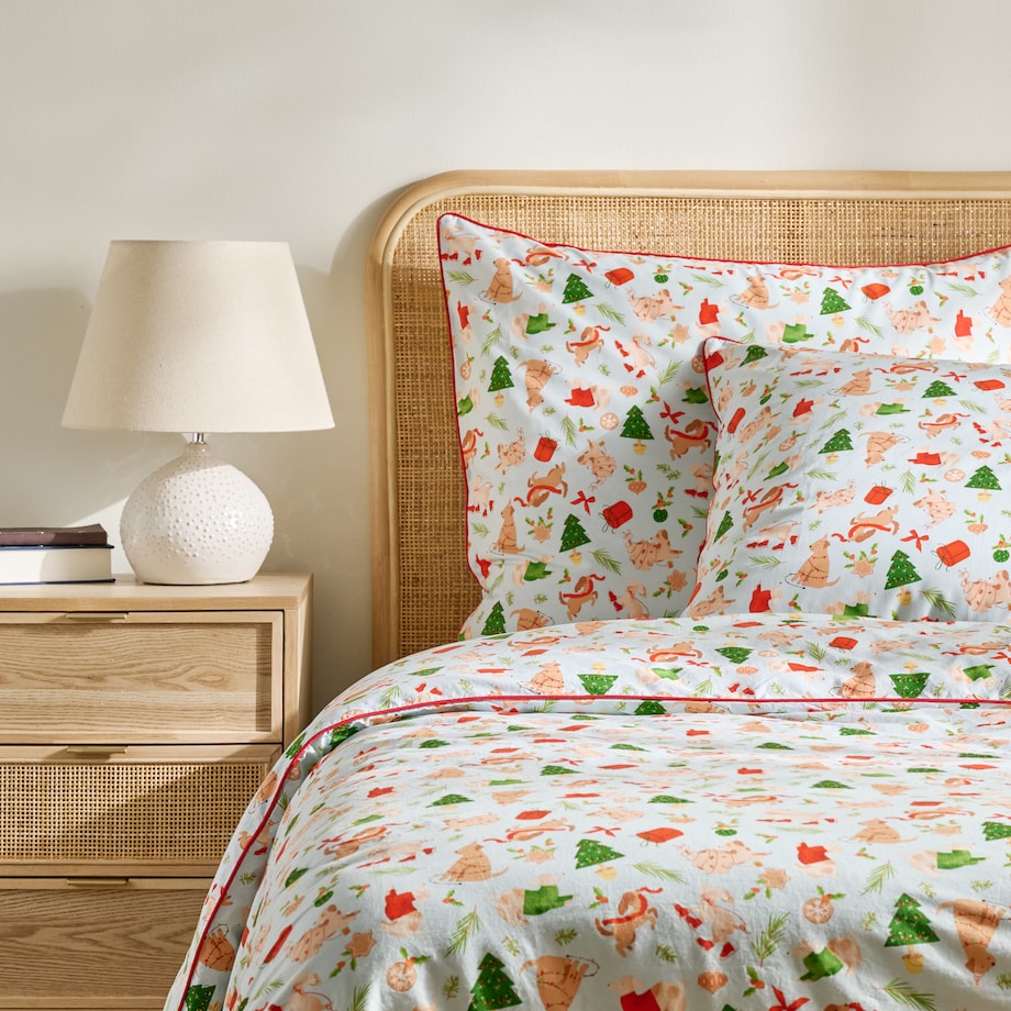 Pościel bawełniana z lamówką Dogimas 200x220 cm z motywem zwierzęcym