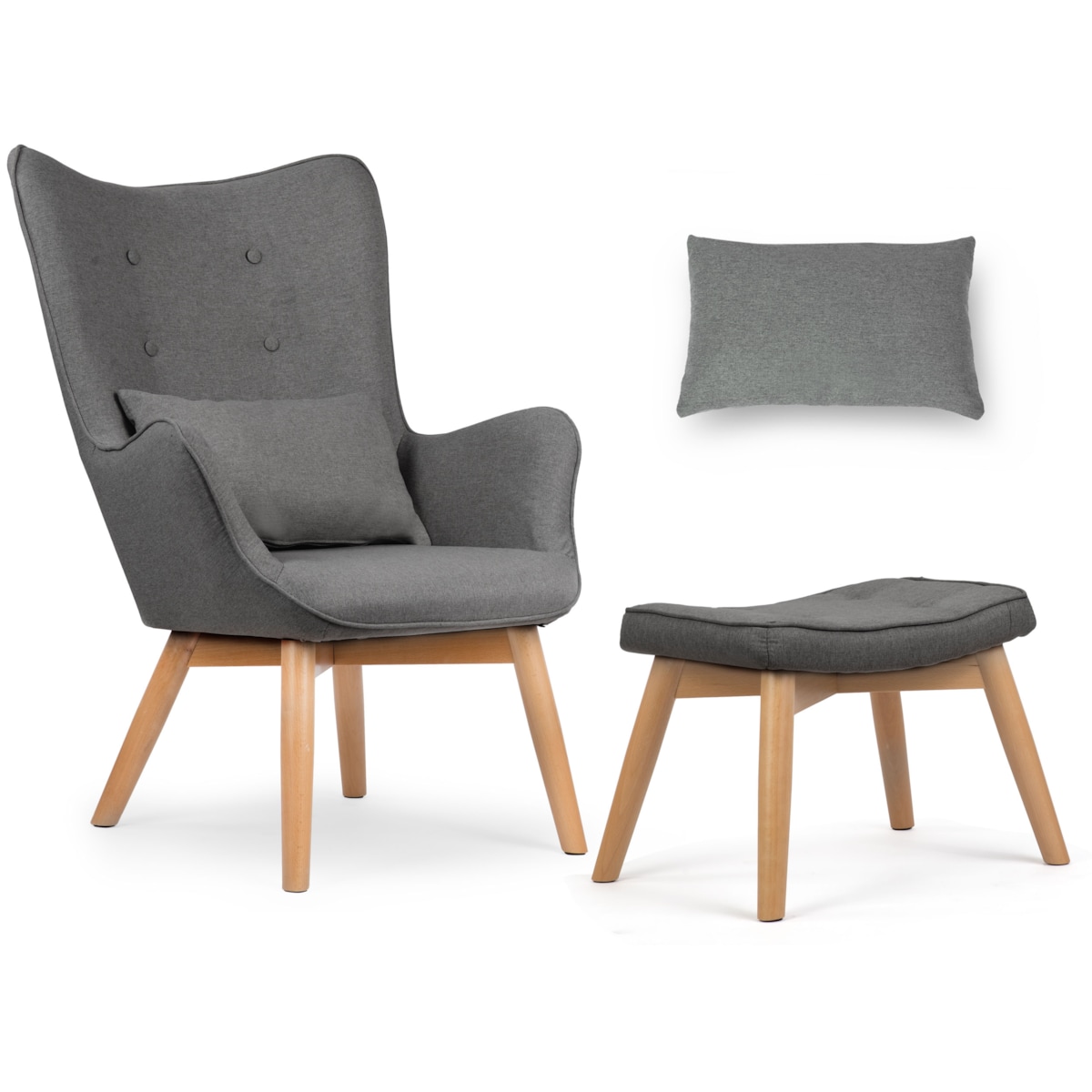 Fotel USZAK z podnóżkiem i poduszką Sofotel szary