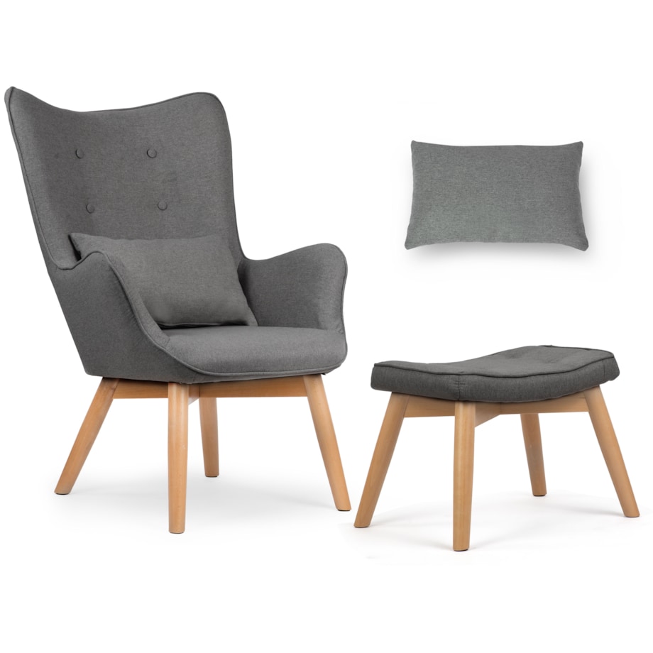 Fotel USZAK z podnóżkiem i poduszką Sofotel szary