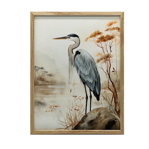 Spacer Nad Mglistym Jeziorem, 50x70 cm, rama drewniana jasny dąb, papier matowy 230 gsm