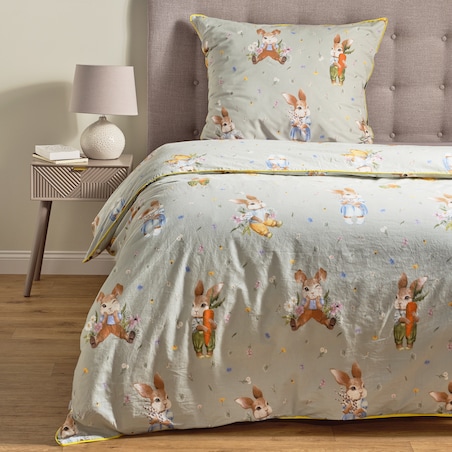 Pościel bawełniana z lamówką Emi 140x200 cm z motywem królika