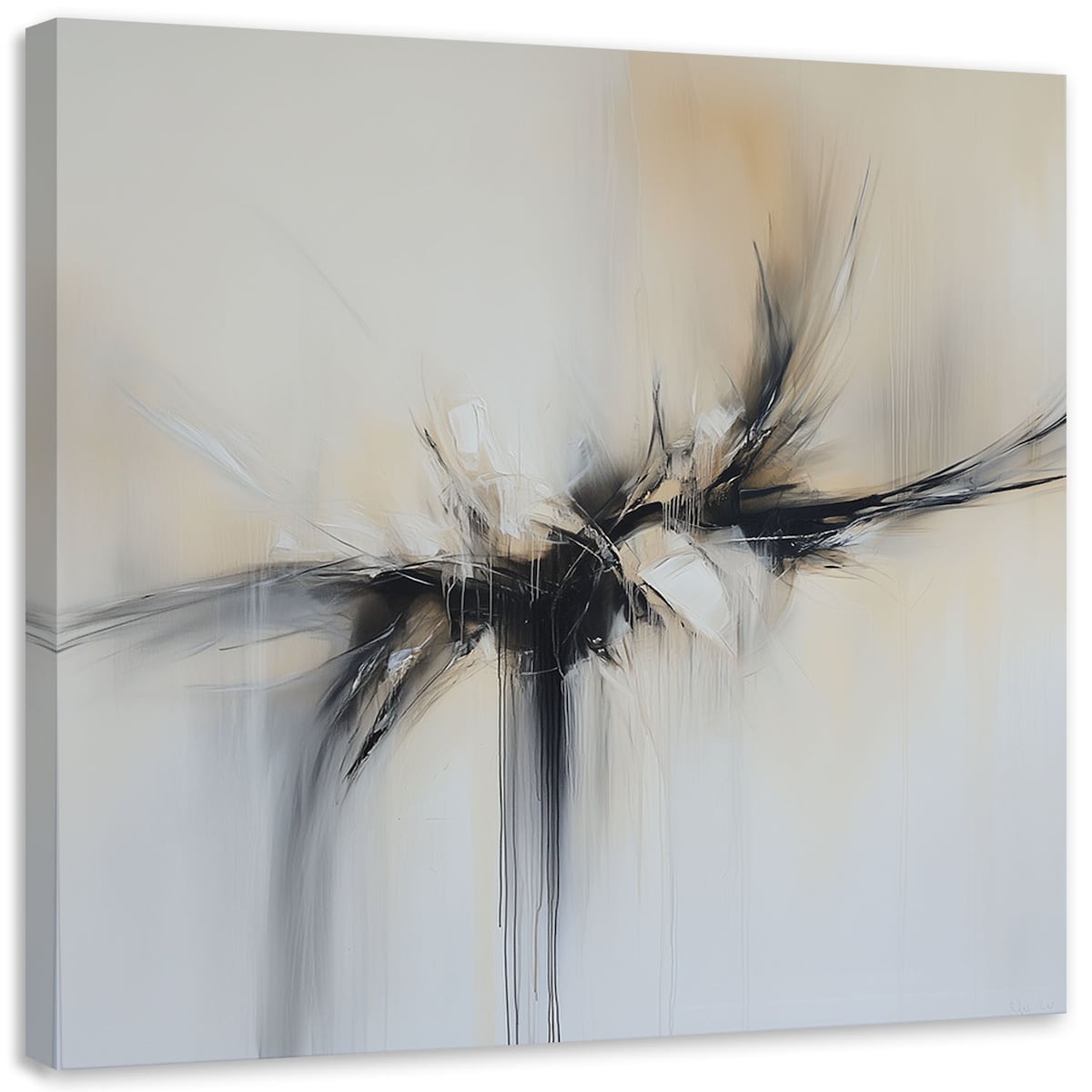 Feeby Obraz na płótnie do salonu, Abstrakcja beżowy czarny efekt farby 40x40