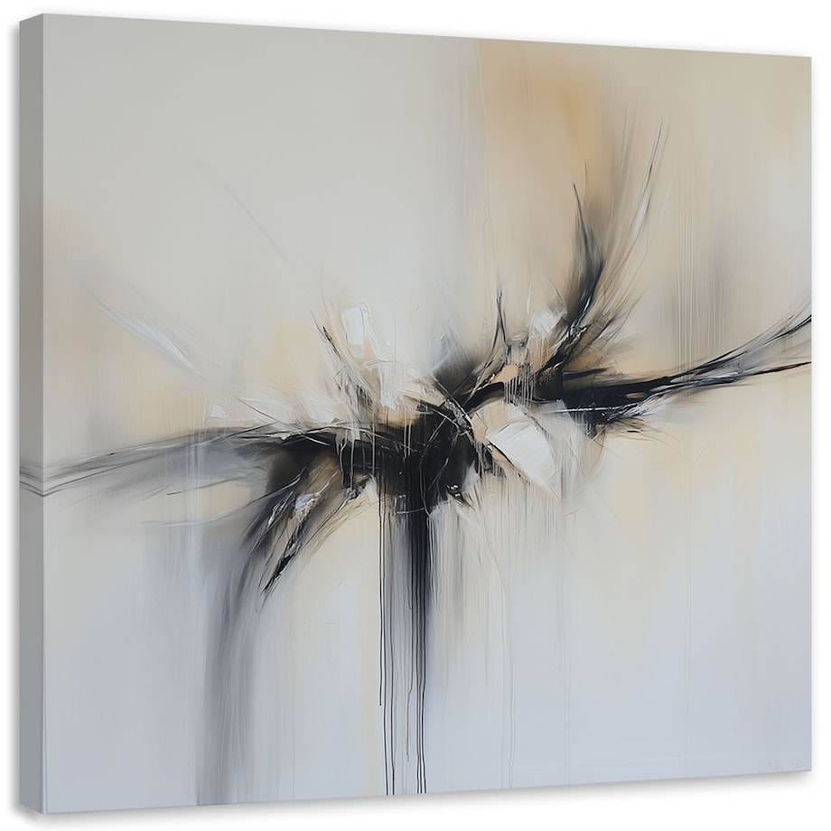 Feeby Obraz na płótnie do salonu, Abstrakcja beżowy czarny efekt farby 40x40
