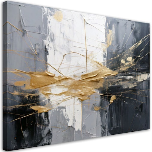 Feeby Obraz nowoczesny do salonu, Abstrakcja w szarościach z elementami złota 120x80