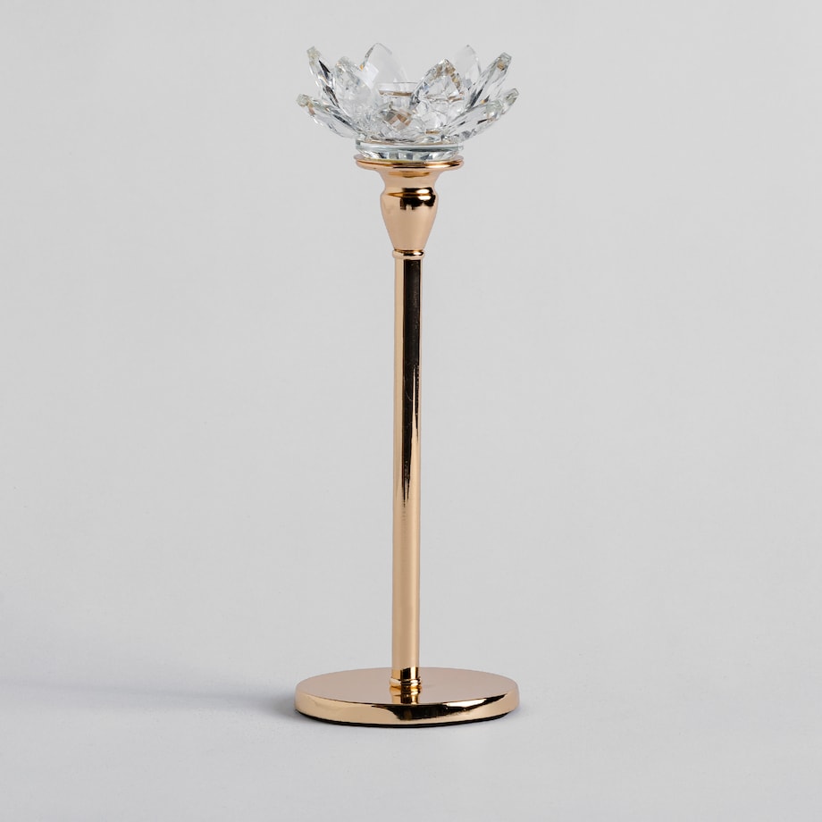 Elegancki świecznik na nóżce ze szkła kryształowego ceva z motywem kwiatowym