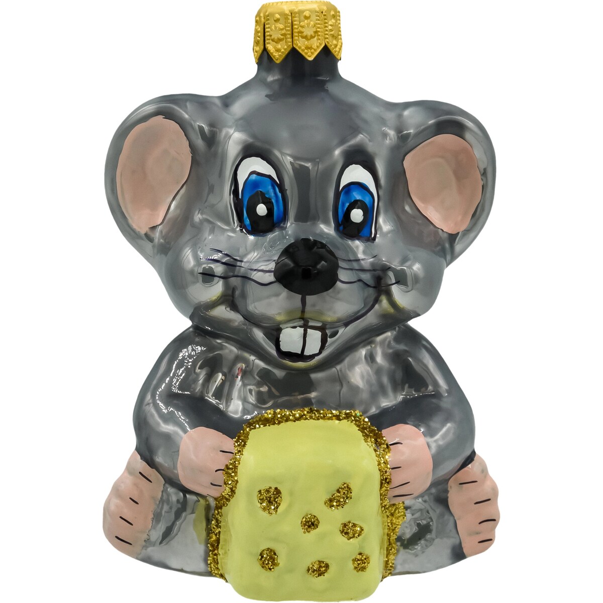 Bombka choinkowa: Mysz z kawałkiem sera: szara