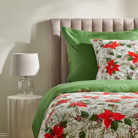 Pościel z bawełny satynowej Poinsetta 160x200 cm z motywem gwiazdy betlejemskiej