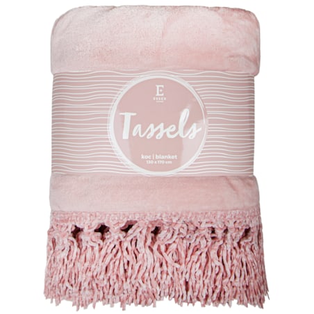 Jednokolorowy koc Tassels 130x170 cm