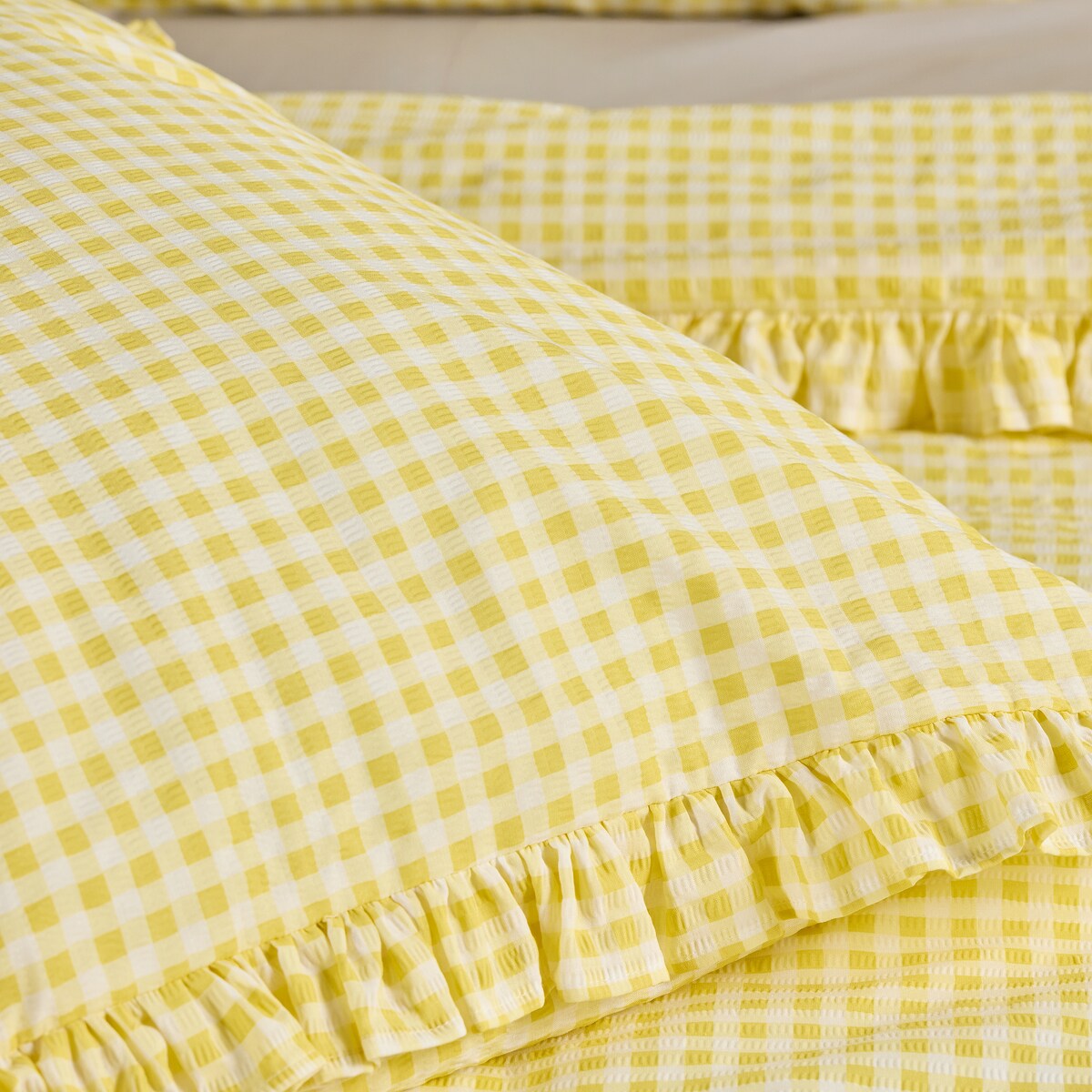 Pościel z kory z falbaną Minomi 200x220 cm w kratę