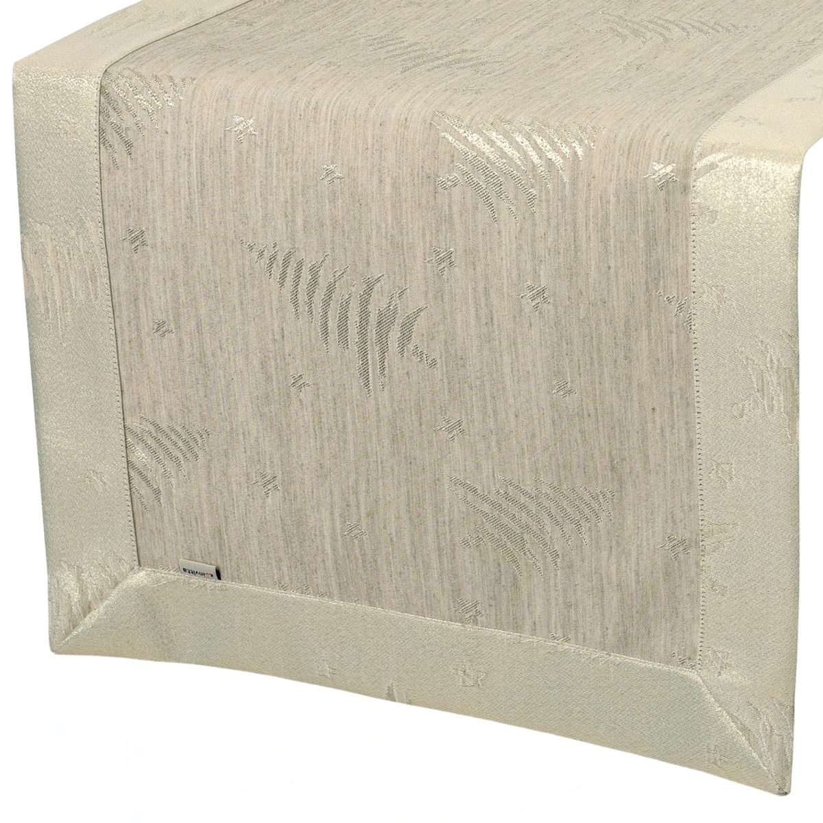 Bieżnik świąteczny w Złote Choinki i Gwiazdki z mankietem O5 beżowy - 40x180 cm - beżowy