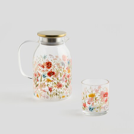Dzbanek ze szkła borokrzemowego z motywem kwiatów
