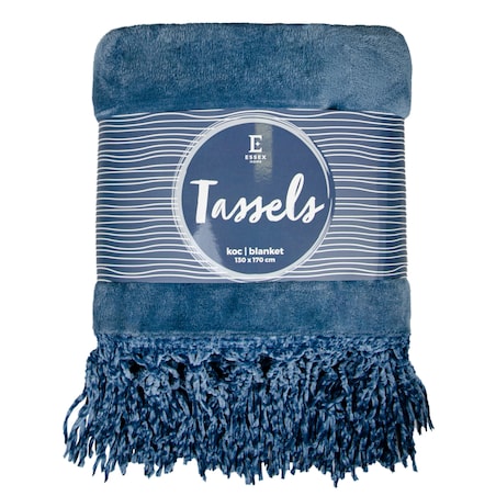 Jednokolorowy koc Tassels 130x170 cm