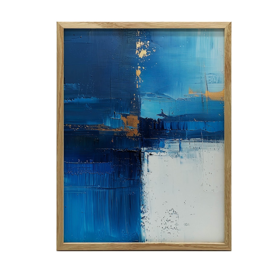 Spokój Szafiru, 50x70 cm, rama drewniana jasny dąb, papier matowy 230 gsm