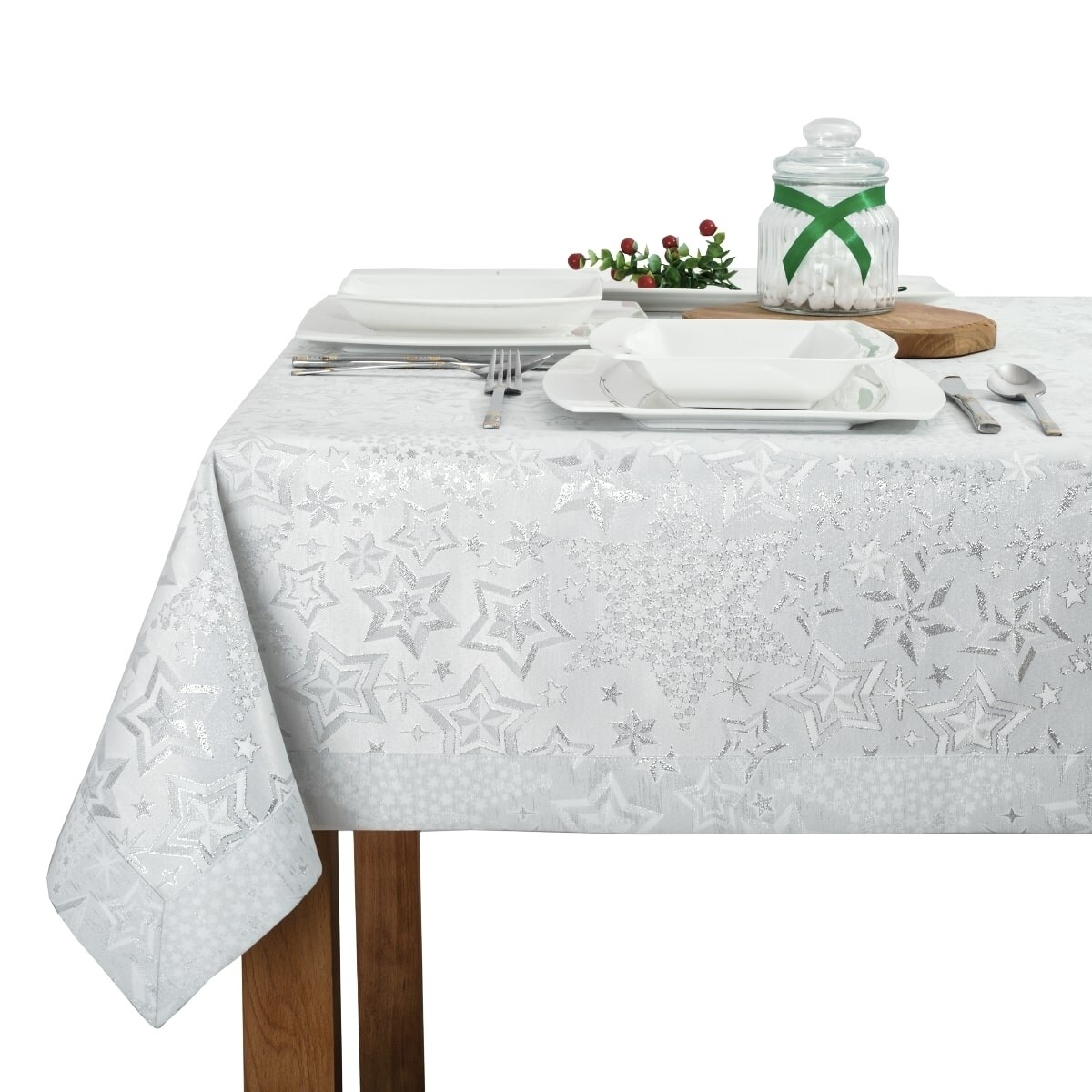 Obrus LX srebrne gwiazdki - 130x200 cm - srebrny