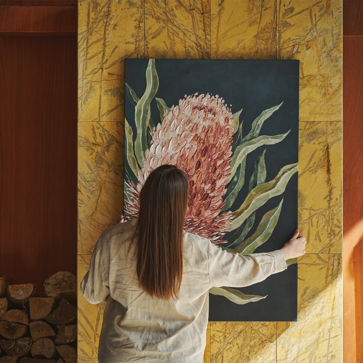 Ręcznie zdobiony obraz Protea