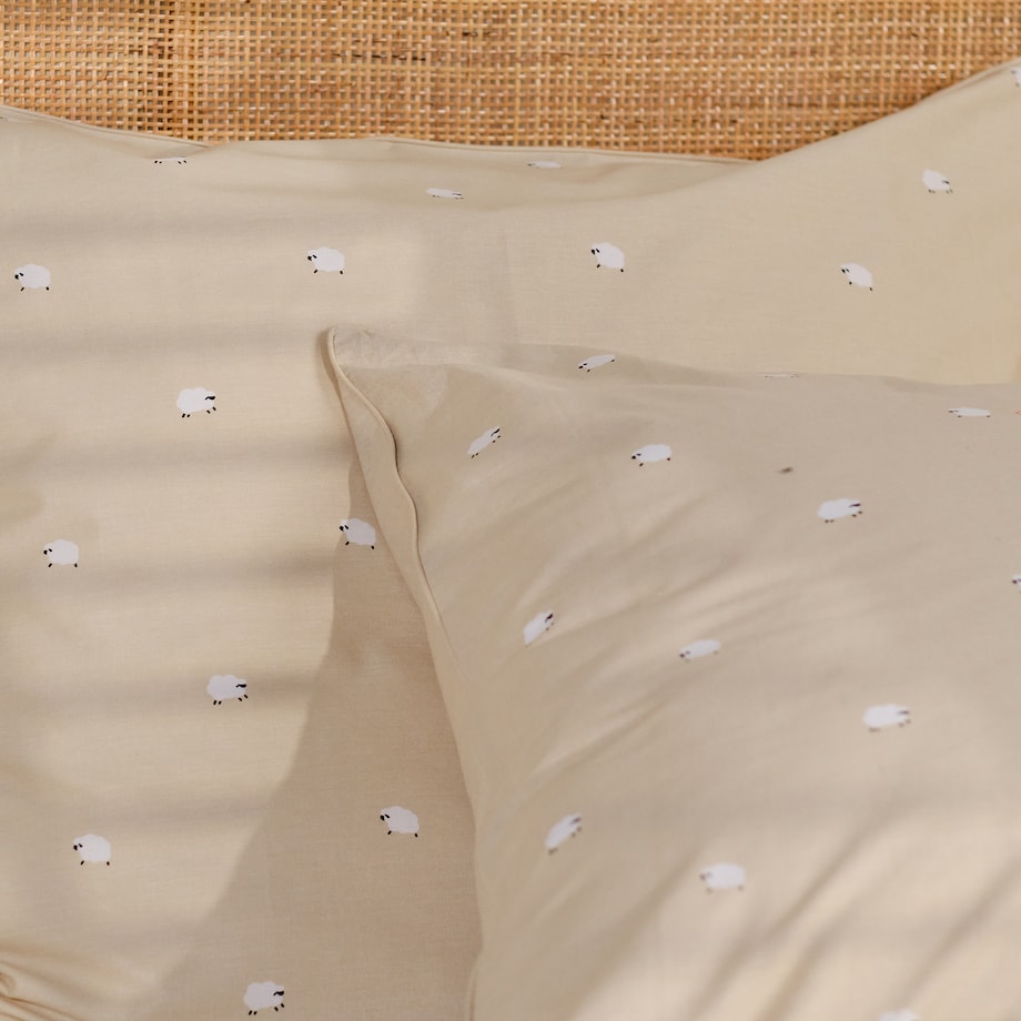 Pościel bawełniana z lamówką Sheeperiso 160x200 cm z motywem baranka