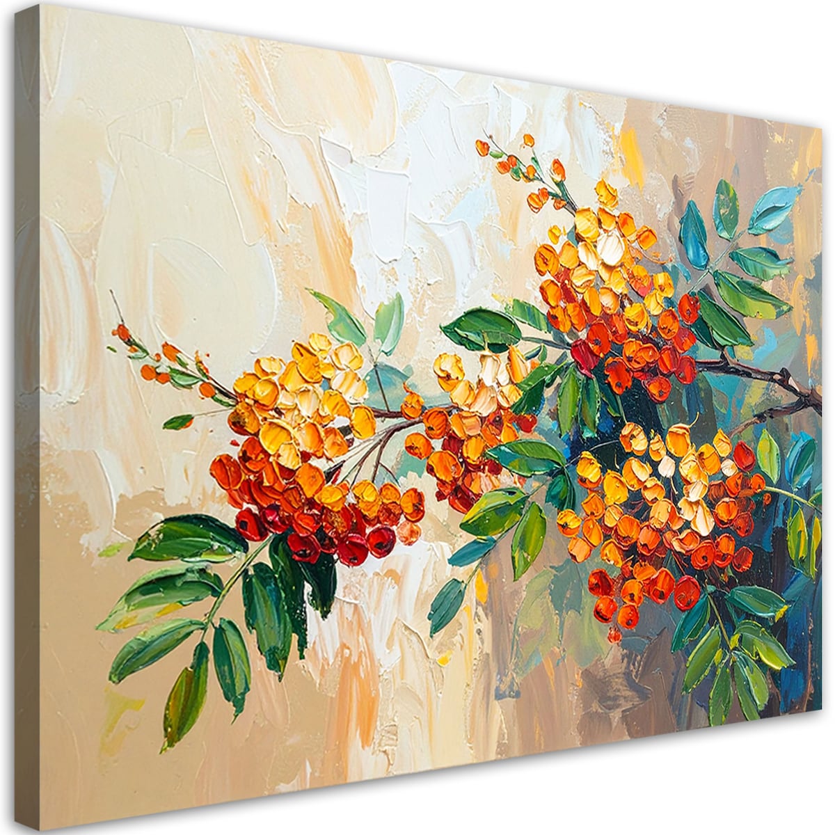 Feeby Obraz do salonu kuchni, Jarzębina Rośliny na beżowym tle 60x40