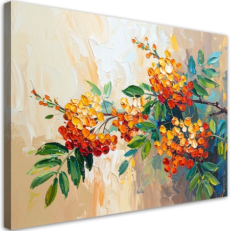 Feeby Obraz do salonu kuchni, Jarzębina Rośliny na beżowym tle 60x40