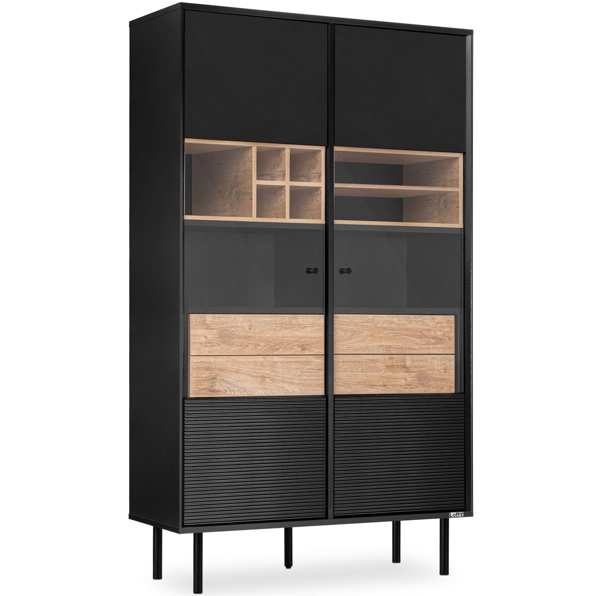 KONSIMO LOFTY Loftowa dwudrzwiowa witryna na drewnianych nogach